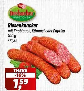 Riesenknacker mit Knoblauch, Kümmel oder Paprika 100 g