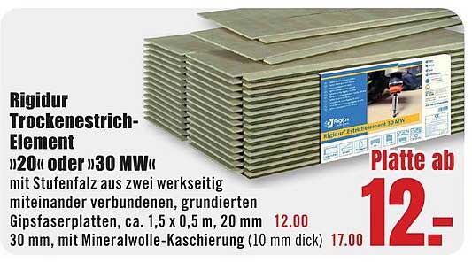 Rigidur Trockenestrich-Element »20« oder »30 MW«