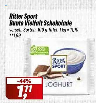 Ritter Sport Bunte Vielfalt Schokolade versch. Sorten, 100 g Tafel, 1 kg = 11,10