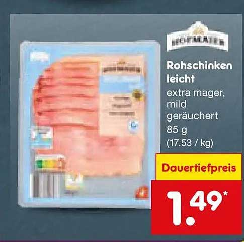 Rohschinken leicht extra mager, mild geräuchert 85 g (17.53 / kg)