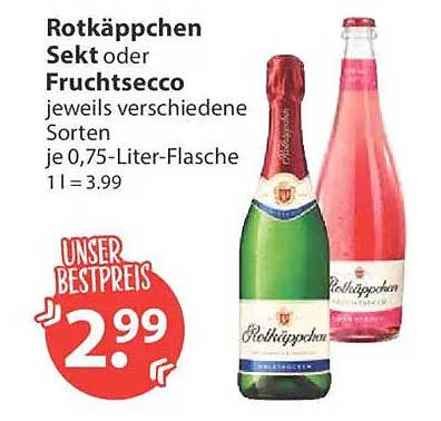 Rotkäppchen Sekt oder Fruchtsecco jeweils verschiedene Sorten je 0,75-Liter-Flasche 1 l = 3.99