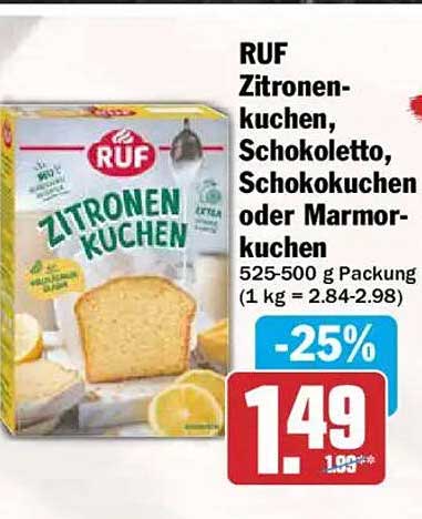 RUF Zitronenkuchen, Schokolettto, Schokokuchen oder Marmorkuchen