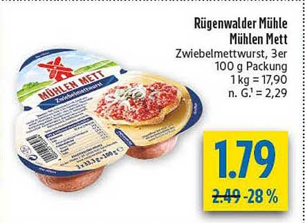 Rügenwalder Mühle Mühlen Mett Zwiebellemettwurst, 3er 100 g Packung