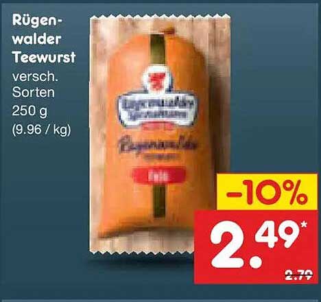 Rügenwalder Teewurst versch. Sorten 250 g (9.96 / kg)