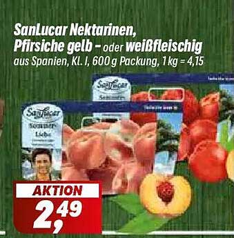 SanLucar Nektarinen, Pfirsiche gelb - oder weißfleischig aus Spanien, Kl. I, 600g Packung, 1 kg = 4,15