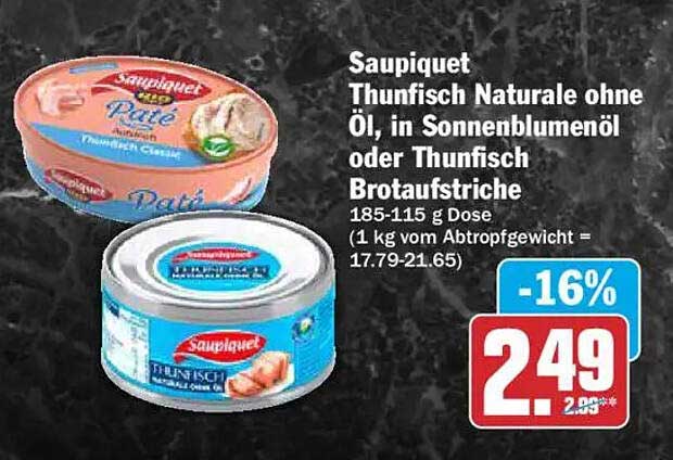 Sauniquet Thunfisch Naturale ohne Öl, in Sonnenblumenöl oder Thunfisch Brotaufstriche