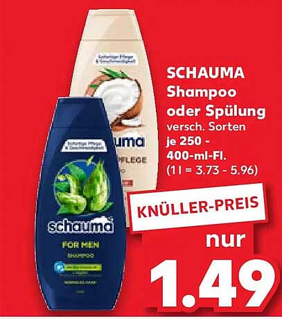 SCHAUMA Shampoo oder Spülung versch. Sorten je 250 - 400-ml-Fl. (1 l = 3.73 - 5.96)