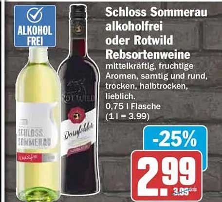 Schloss Sommerau alkoholfrei oder Rotwild Rebsortenweine
