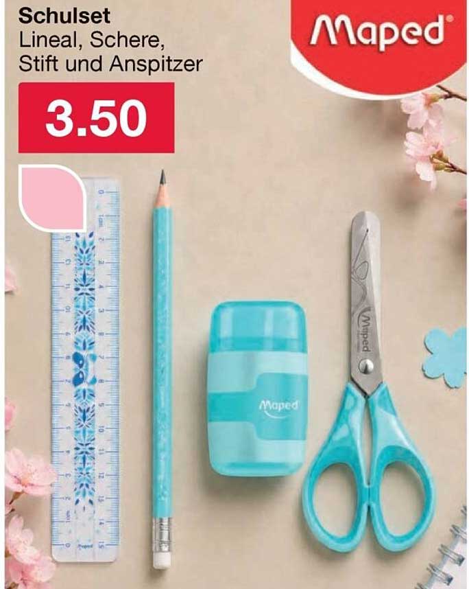 Schulset Lineal, Schere, Stift und Anspitzer