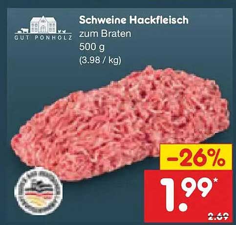 Schweine Hackfleisch zum Braten 500 g (3.98 / kg)