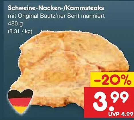 Schweine-Nacken-/Kammsteaks mit Original Bautz'ner Senf mariniert