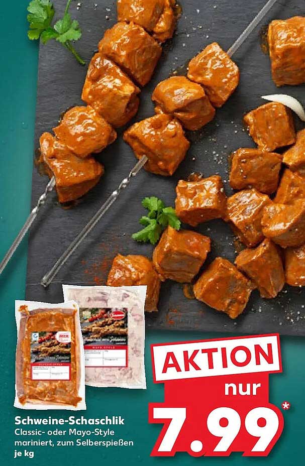 Schweine-Schaschlik Classic- oder Mayo-Style mariniert, zum Selberspießen je kg