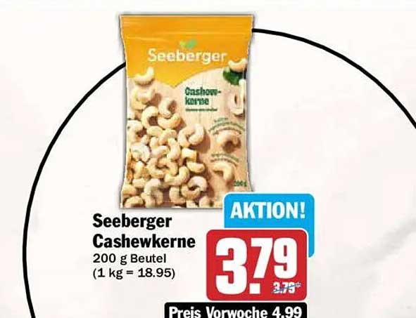 Seeberger Cashewkerne 200 g Beutel (1 kg = 18.95)