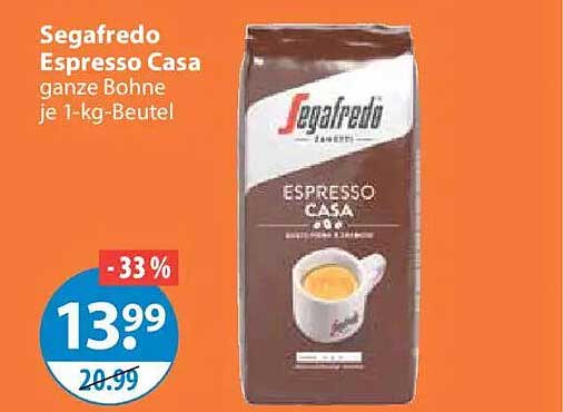 Segafredo Espresso Casa ganze Bohne je 1-kg-Beutel