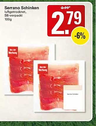 Serrano Schinken luftgetrocknet, SB-verpackt 100g
