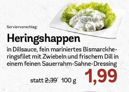 Serviervorschlag: Heringshappen in Dillsauce, fein mariniertes Bismarckheringsfilet mit Zwiebeln und frischem Dill in einem feinen Sauerrahm-Sahne-Dressing