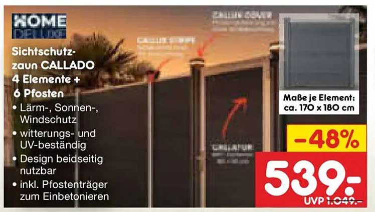 Sichtschutzzaun CALLADO 4 Elemente + 6 Pfosten