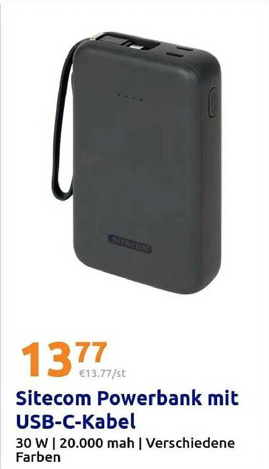 Sitecom Powerbank mit USB-C-Kabel