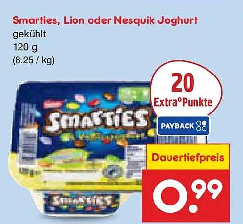 Smarties, Lion oder Nesquik Joghurt