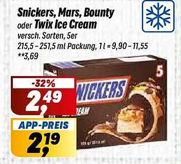 Snickers, Mars, Bounty oder Twix Ice Cream