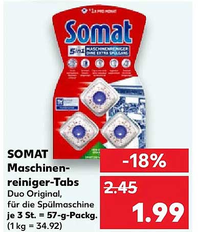 SOMAT Maschinenreiniger-Tabs Duo Original, für die Spülmaschine je 3 St. = 57-g-Packg. (1 kg = 34.92)