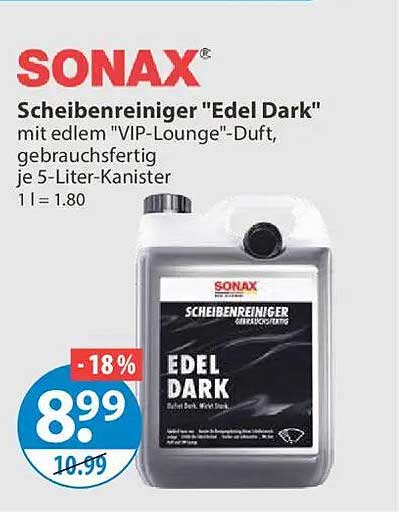 SONAX Scheibenreiniger "Edel Dark" mit edlem "VIP-Lounge"-Duft, gebrauchsfertig je 5-Liter-Kanister 1 l = 1.80