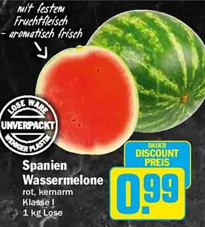 Spanien Wassermelone rot, kernarm Klasse I 1 kg Lose