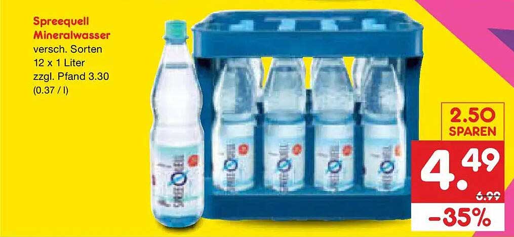 Spreequell Mineralwasser versch. Sorten 12 x 1 Liter zzgl. Pfand 3.30 (0.37 / l)
