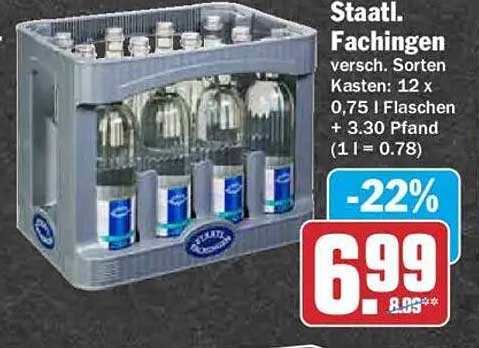 Staatl. Fachingen versch. Sorten Kasten: 12 x 0,75 l Flaschen + 3.30 Pfand (1 l = 0.78)
