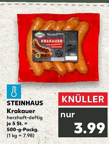 Steinhaus Krakauer herzhaft-deftig je 5 St. = 500-g-Packg. (1 kg = 7.98)