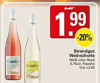 Strandgut Weinschorle Weiß oder Rosé 0,75Ltr. Flasche