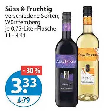 Süss & Fruchtig verschiedene Sorten, Württemberg je 0,75-Liter-Flasche 1 l = 4.44
