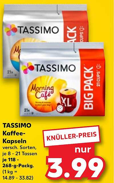 TASSIMO Kaffee-Kapseln versch. Sorten, je 8 - 21 Tassen je 118 - 268-g-Packg. (1 kg = 14.89 - 33.82)