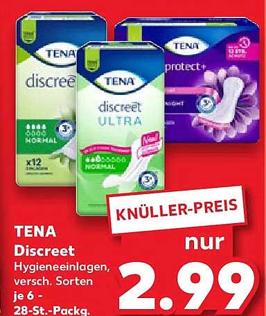 TENA Discreet Hygieneeinlagen, versch. Sorten je 6 - 28-St.-Packg.