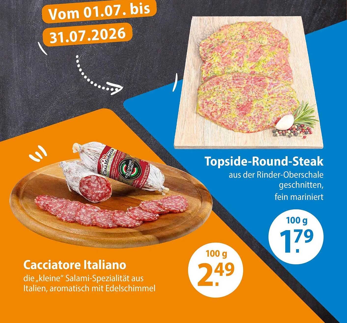 Topside-Round-Steak aus der Rinder-Oberschale geschnitten, fein mariniert