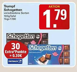Trumpf Schogetten verschiedene Sorten 100g Tafel 1kg=17,90