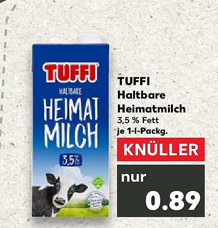 TUFFI Haltbare Heimatmilch 3,5 % Fett, je 1-l-Packg.