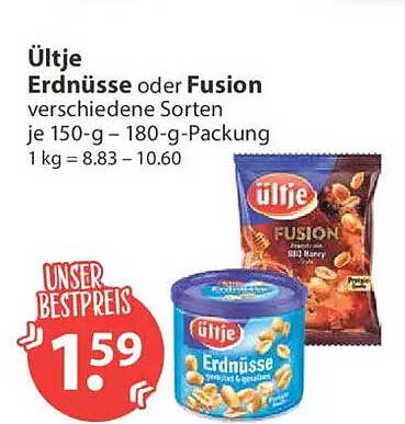 Ültje Erdnüsse oder Fusion verschiedene Sorten je 150-g - 180-g-Packung 1 kg = 8.83 - 10.60