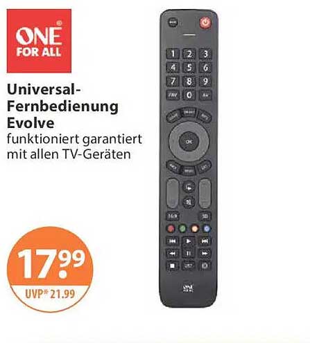 Universal-Fernbedienung Evolve funktioniert garantiert mit allen TV-Geräten