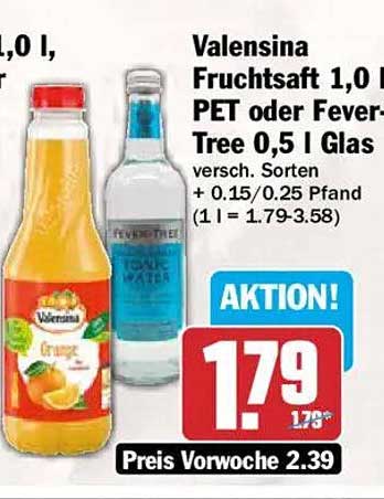 Valensina Fruchtsaft 1,0 l PET oder Fever Tree 0,5 l Glas versch. Sorten