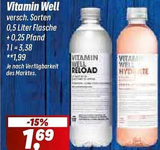 Vitamin Well versch. Sorten 0,5 Liter Flasche + 0,25 Pfand