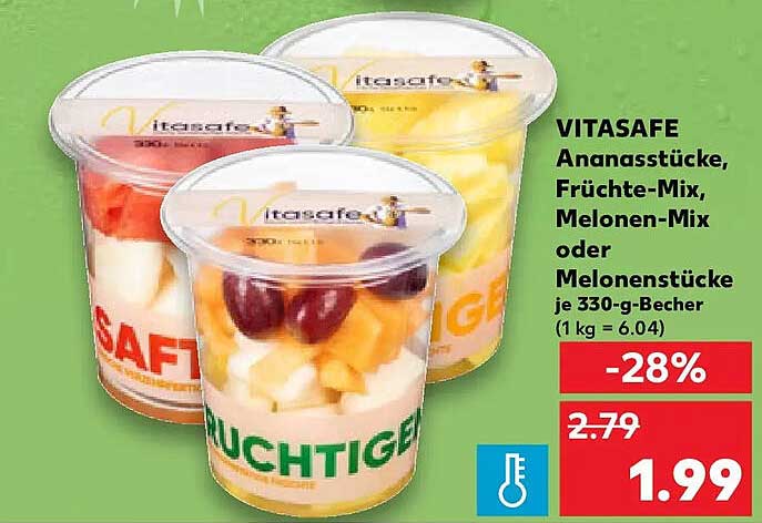 VITASAFE Ananasstücke, Früchte-Mix, Melonen-Mix oder Melonenstücke je 330-g-Becher (1 kg = 6.04)