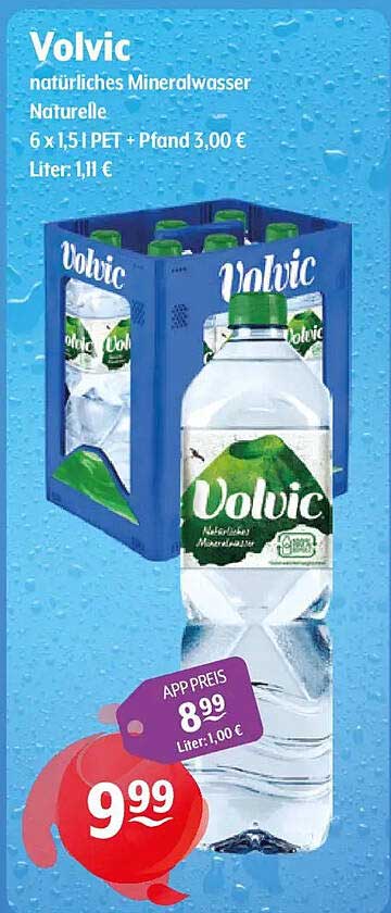 Volvic natürliches Mineralwasser Naturelle 6 x 1,5 l PET + Pfand 3,00 € Liter 1,11 €