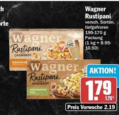 Wagner Rustipani versch. Sorten, tiefgefroren 195-170 g Packung (1 kg = 8.95-10.50)