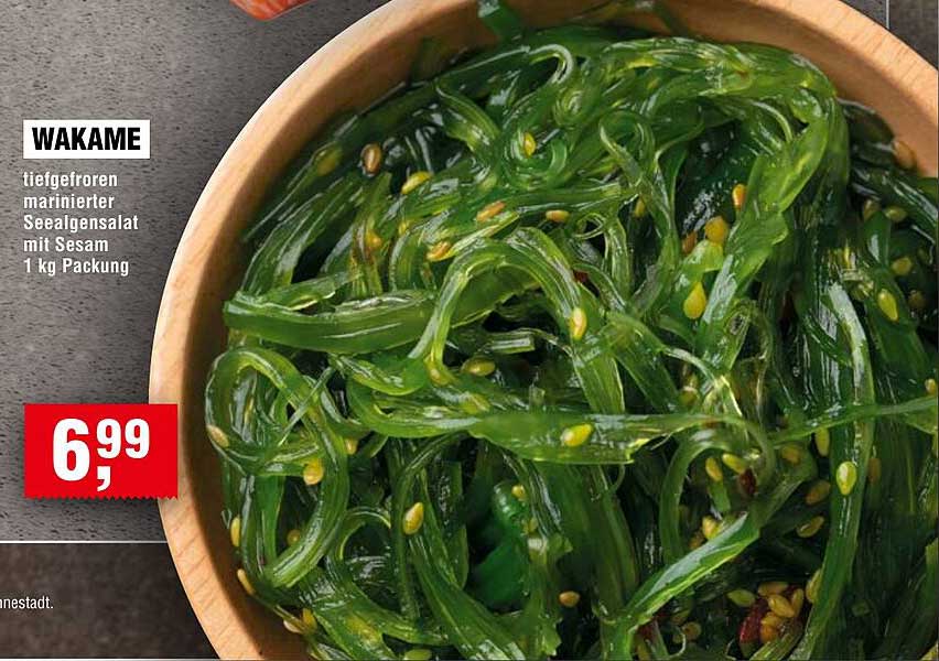WAKAME tiefgefroren marinierter Seealgensalat mit Sesam 1 kg Packung