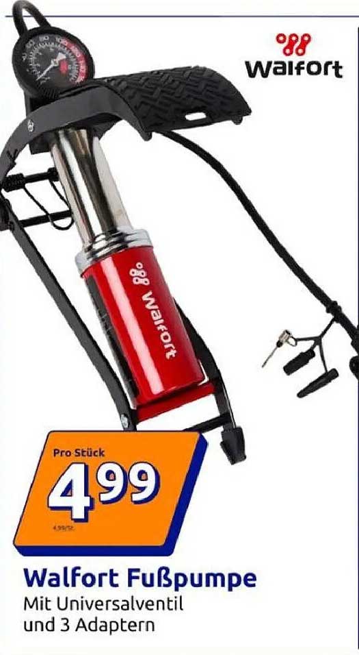 Walfort Fußpumpe Mit Universalventil und 3 Adaptern