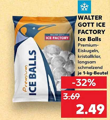 WALTER GOTT ICE FACTORY Ice Balls Premium-Eiskugeln, kristallklar, langsam schmelzend je 1-kg-Beutel