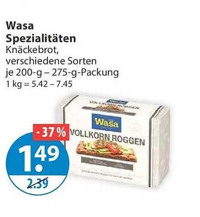 Wasa Spezialitäten Knäckebrot, verschiedene Sorten je 200-g – 275-g-Packung 1 kg = 5.42 – 7.45