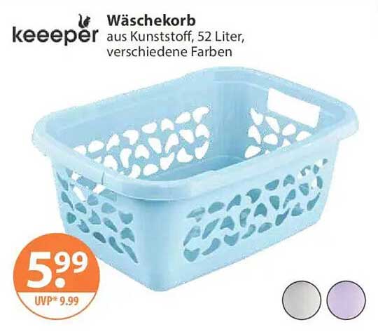Wäschekorb aus Kunststoff, 52 Liter, verschiedene Farben