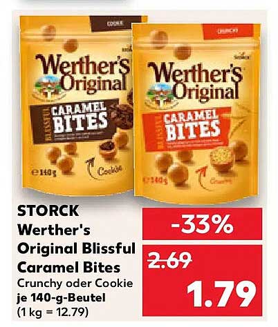 Werther's Original Blissful Caramel Bites Crunchy oder Cookie je 140-g-Beutel (1 kg = 12.79)